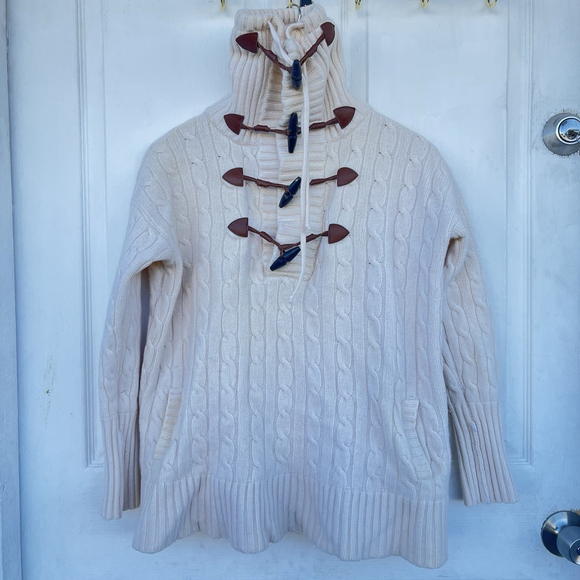 Ralph Lauren Wool Cashmere Toggle Cable Knit Sweater High Neck Ivory Women sizeL - Picture 5 of 16